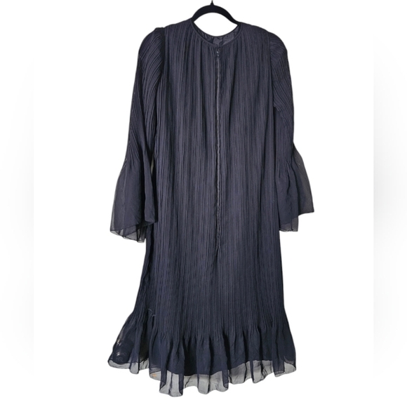 Harold Levine 1970s Vintage Black Pleated Lined Sheer Evening Dress sz Small EUC - Picture 2 of 5